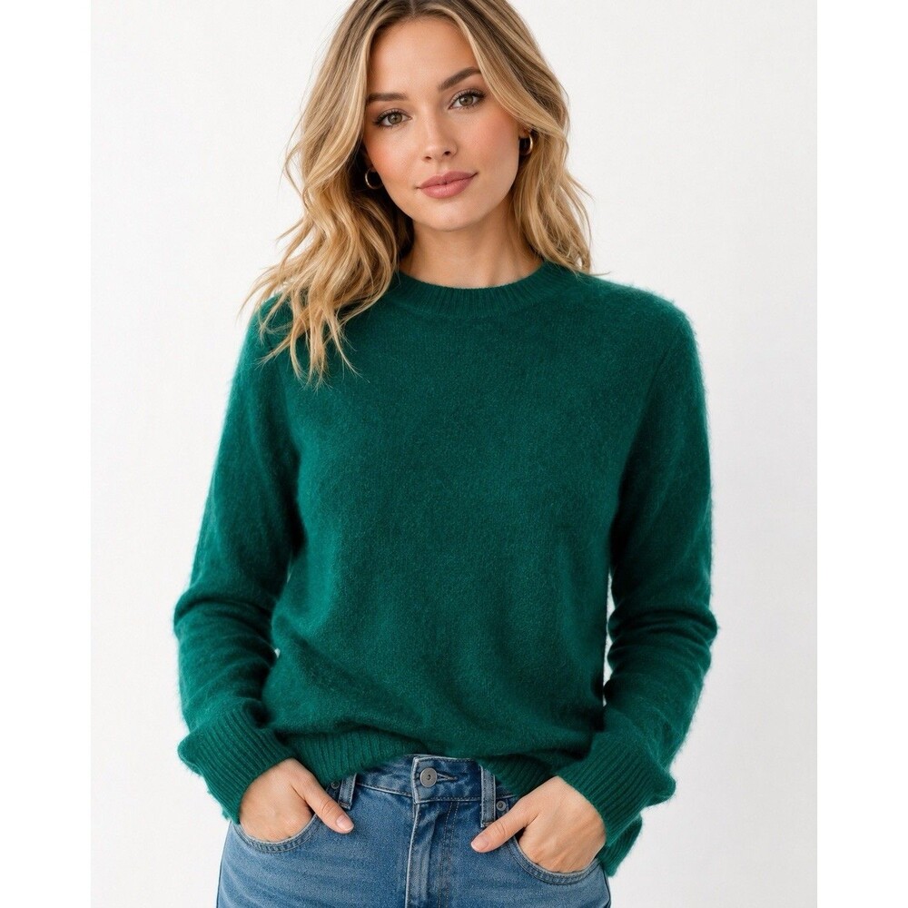 J Crew Emerald Green Extra Soft Wool Blend Crewneck‎ Sweater Preppy Womens XS
